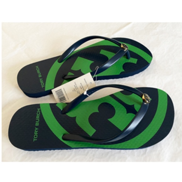 NEW TORY BURCH FLAT NAVY GREEN FLIP-FLOP SIZE 7 - Picture 3 of 5